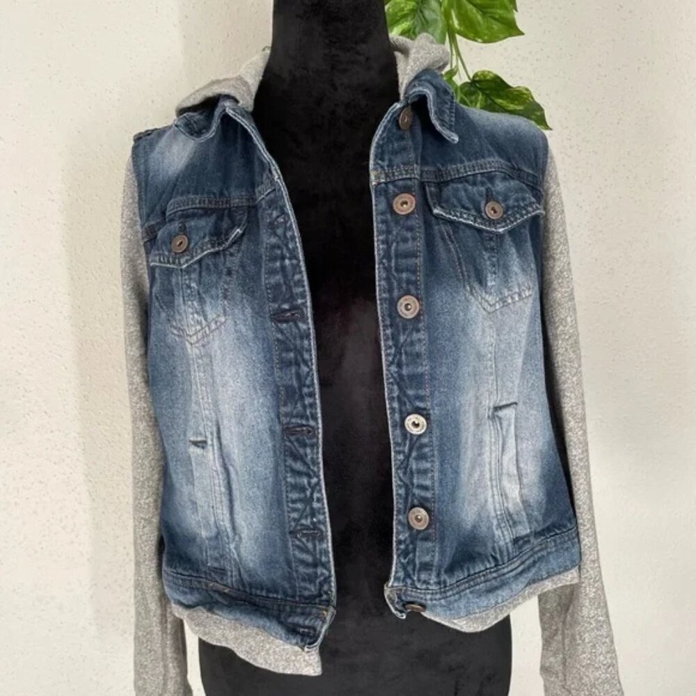 LEI Blue Denim Jacket Of a woman with Gray Hood estilo casual urbano Talla L